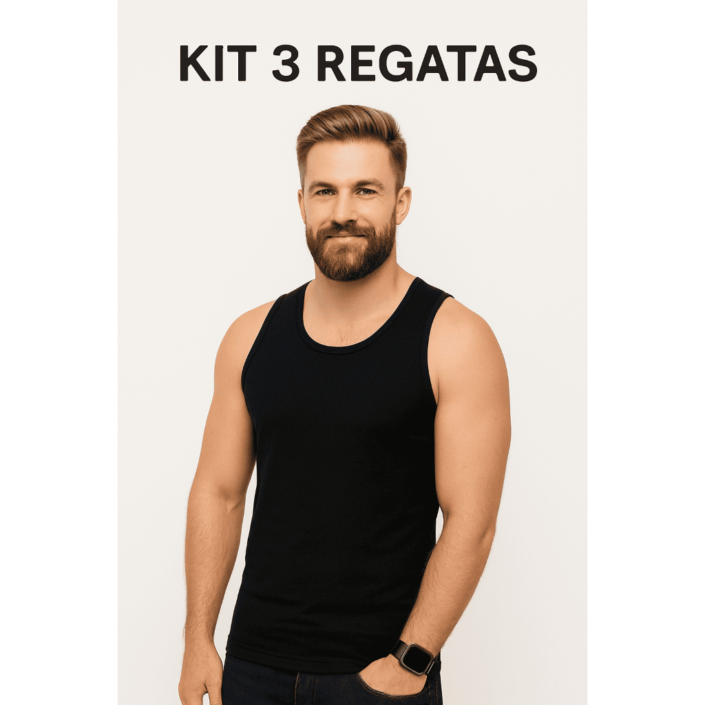 Kit 3 Regatas Masculina Canelado Camiseta Americano Básica Lisa Academia