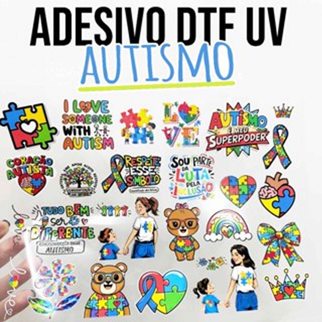 Adesivos DTF UV tema AUTISMO para Personalização em Geral. Diversas imagens. em Oferta na Shopee