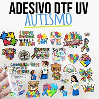 Adesivos DTF UV tema AUTISMO para Personalização em Geral. Diversas imagens. em Oferta na Shopee