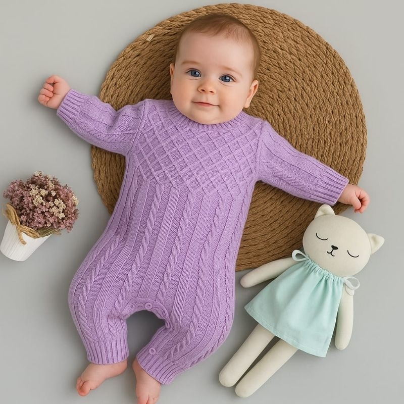 Macacão Trabalhado Tranças Bebê Recém Nascido Menina Menino Tricô Tricot Saída Maternidade em Oferta na Shopee