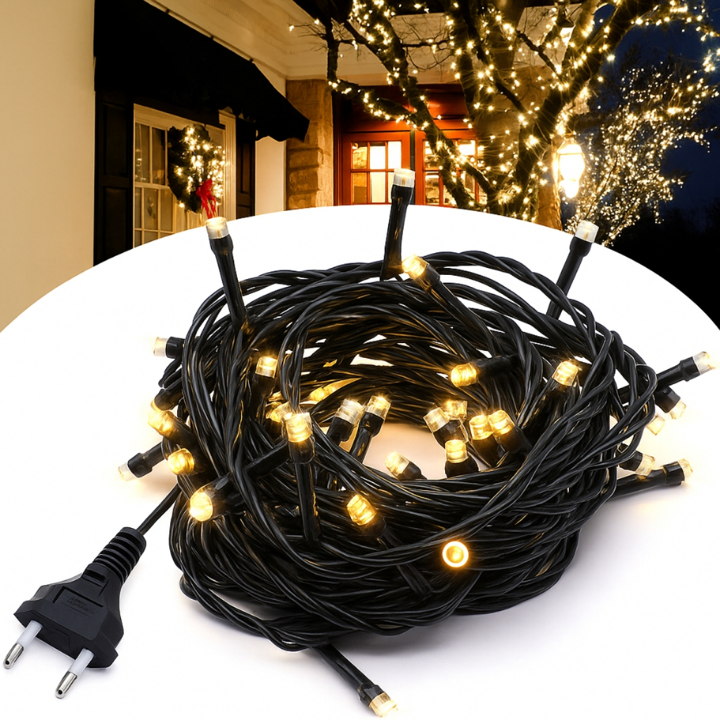 Pisca Natal 100 Led 10m 8 Funções Branco Quente 110/220v