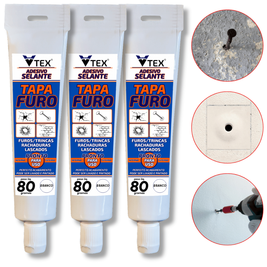 KIT 3 unidades bisnaga TAPA FURO de Parede Prego Rachadura Buraco, frestas, vãos, trincos 80GR em Oferta na Shopee
