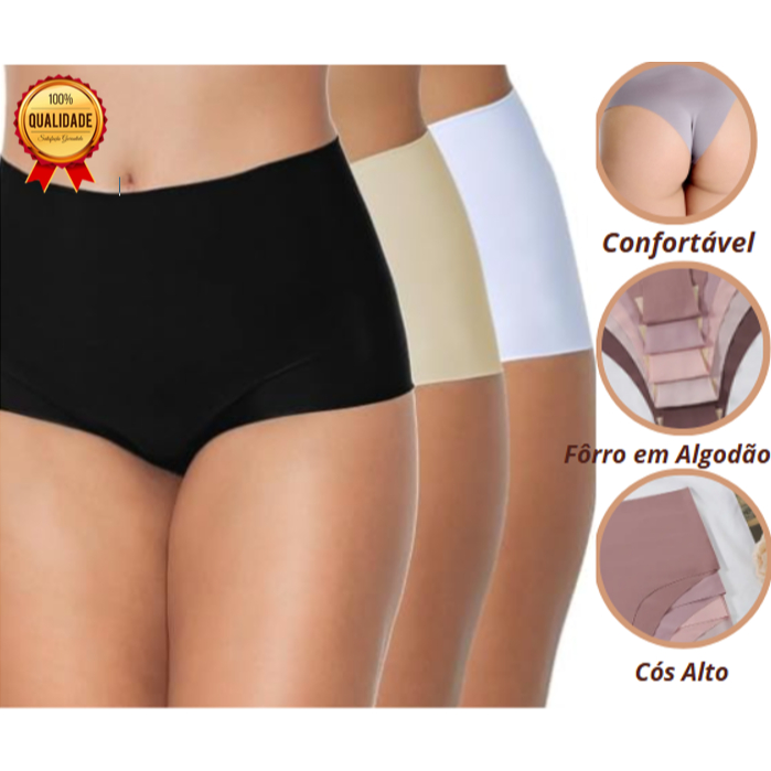KIT Até 12 Calcinhas em Microfibra Cós Super Alto Sem Costura {Não Marca Na Roupa} em Oferta na Shopee