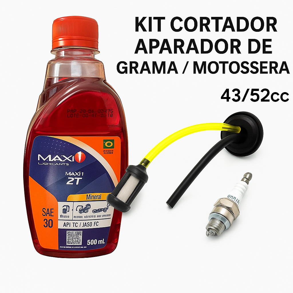 Kit óleo 2 tempos vela curta filtro mangueiras de combustível e tampão aparador de grama motosserra