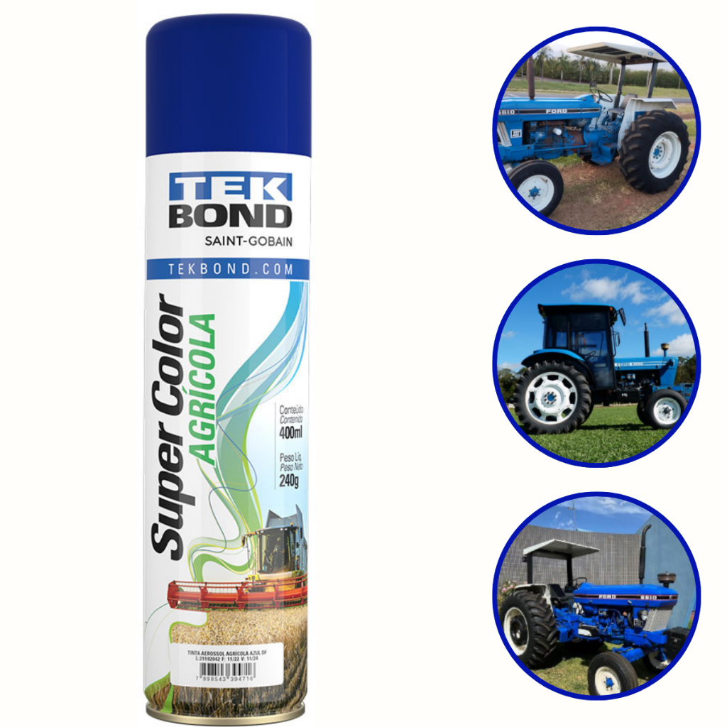 Tinta Spray Aerossol Super Color Tekbond  Linha Agrícola Azul Ford 400ml  240g em Oferta na Shopee