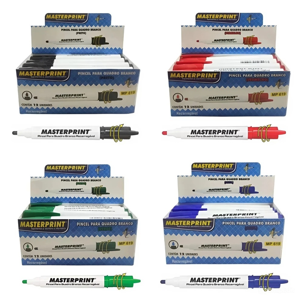 Caneta Pincel Quadro Branco Recarregável Caixa Com 12 Unid em Oferta na Shopee