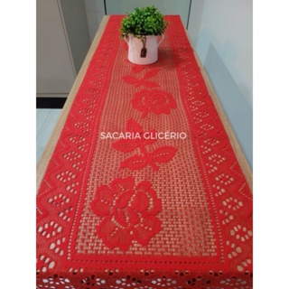 kit VERMELHO 1 Caminho + 1 Toalha de Chá Redonda em RENDA Grossa em Oferta na Shopee