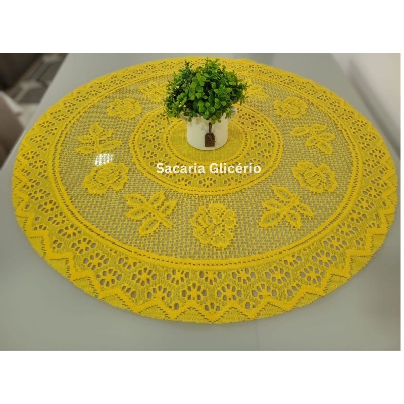 Kit AMARELO 1 Caminho De Renda + 1Toalha De Chá Redonda em Oferta na Shopee