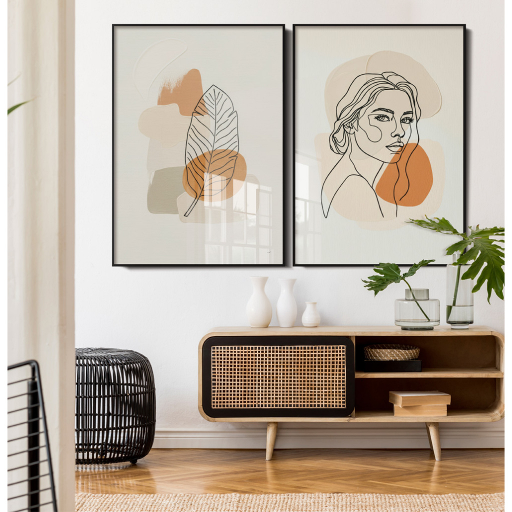 Quadro Decorativo Abstrato Moderno Para Sala Quadro Grande Com Moldura Quadro Feminino Silhueta Duo