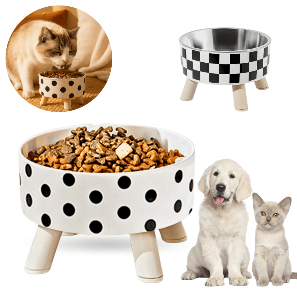 Comedouro Aço Inoxidável Elevado Para Gatos Caes Portátil Antiderrapante