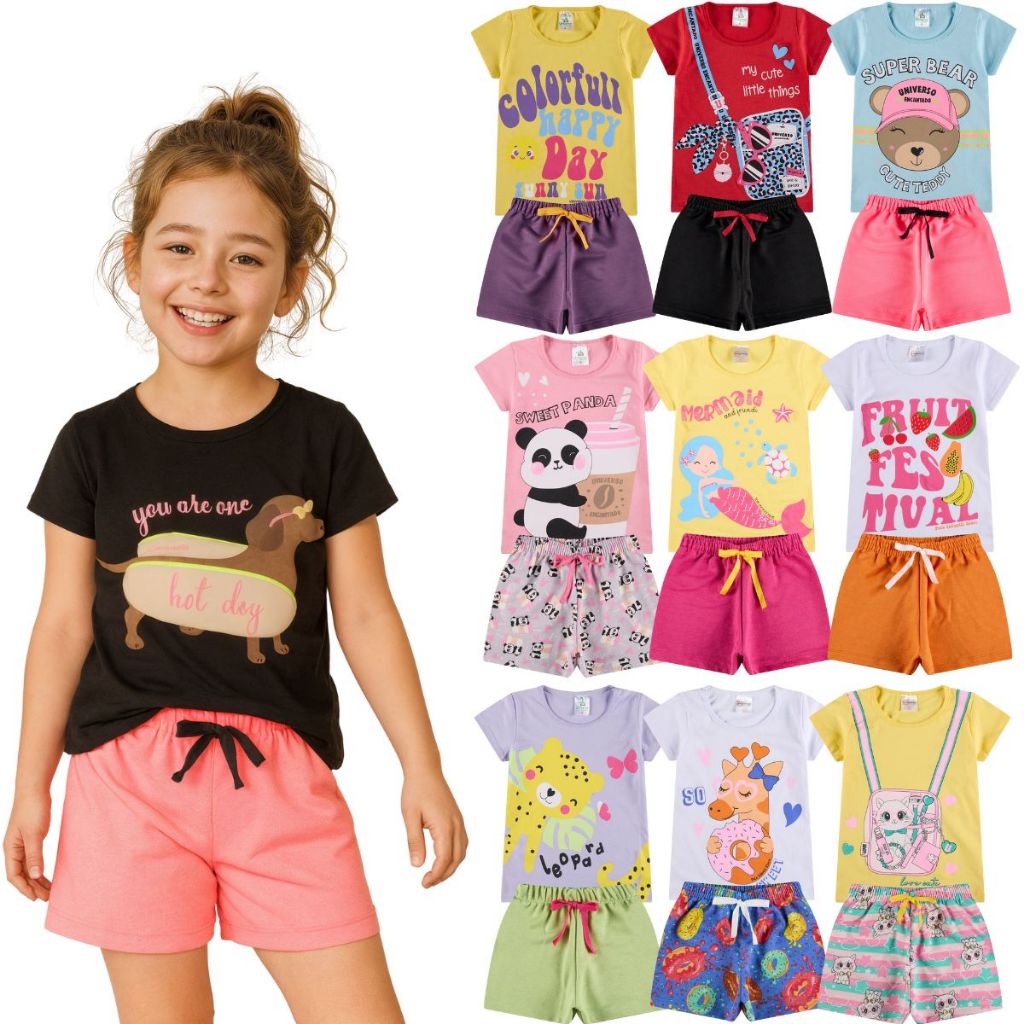 Kit Sortido 4, 10 ou 20 Peças de Roupas Menina Conjunto Verão Conjunto Infantil feminino Tamanho 1 ao 10 em Oferta na Shopee