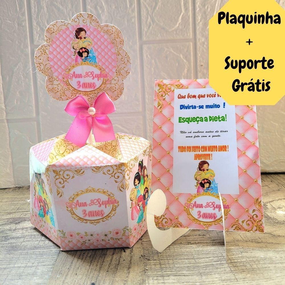 Centro de Mesa Princesas Cute Baby Cachepô Personalizado Enfeite Arranjo + Plaquinha Lembrancinha de Festa Aniversário
