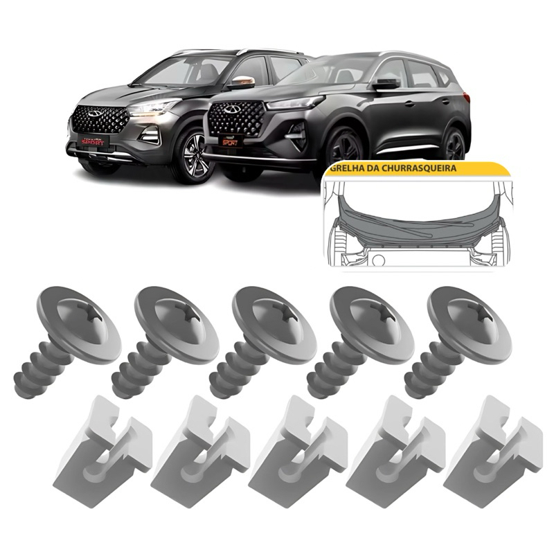 Kit Presilha Grampo Grelha da Churrasqueira CHERY TIGGO 5X TIGGO 7 e TIGGO 8 (moldura de acabamento)