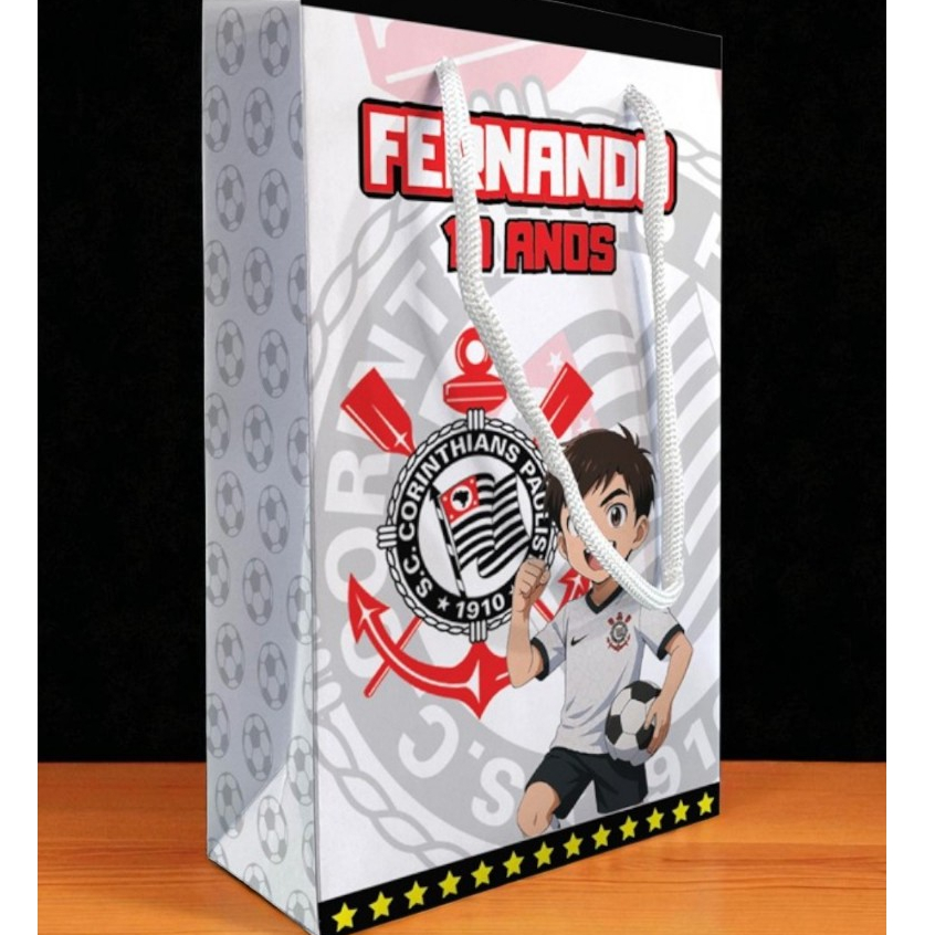 Sacolinha Corinthians Personalizada Festa Menino Fundo Logo Lembrancinha Kit Festa Sacola Futebol