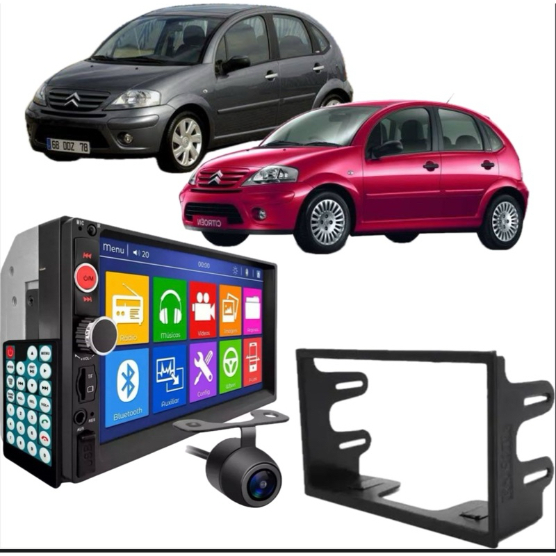 Central Multimídia Mp5 Citroen C3 2003 A 2012 Espelhamento Android IOS + moldura + câmera de ré