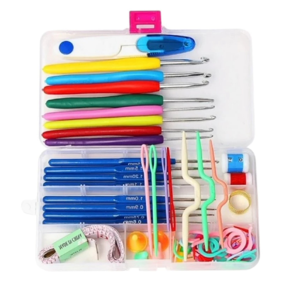 Kit 16 Agulhas De Crochê Cabo Anatômico Mais Acessórios Lanmax