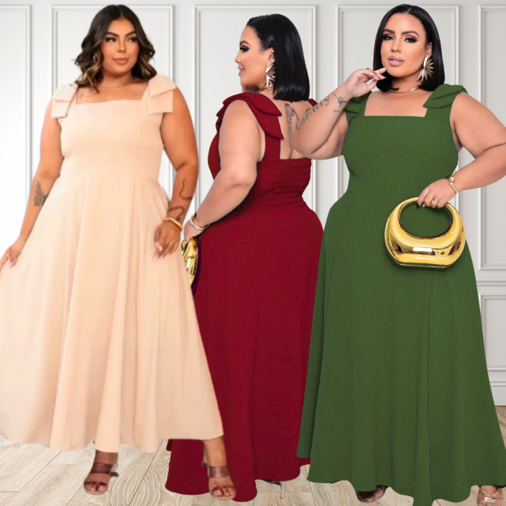 Vestido Plus Longo Laço No Ombro Festa Alfaiataria Elegante Forrado Casamento Civil Formatura em Oferta na Shopee