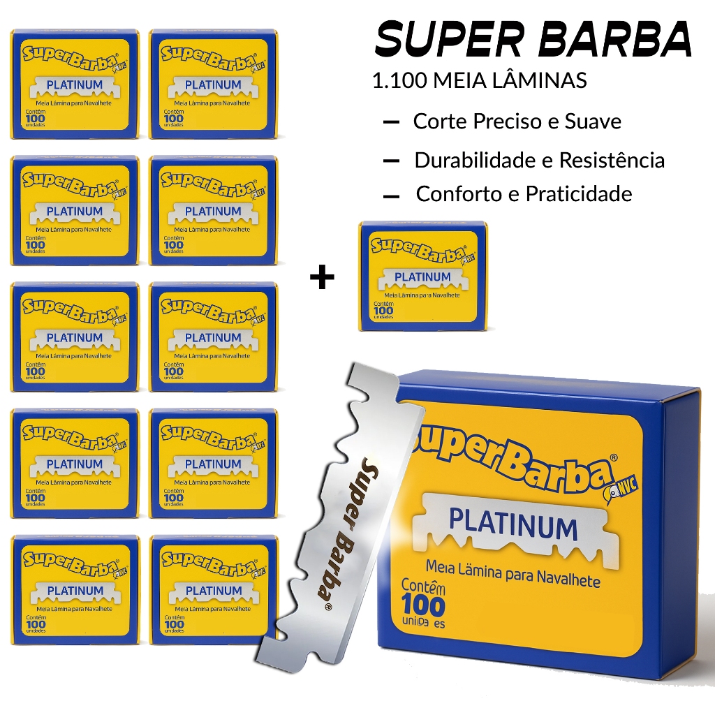 Lâmina De Barbear Super Barba Amarela PLATINUM 11 Caixa C/100 Metades