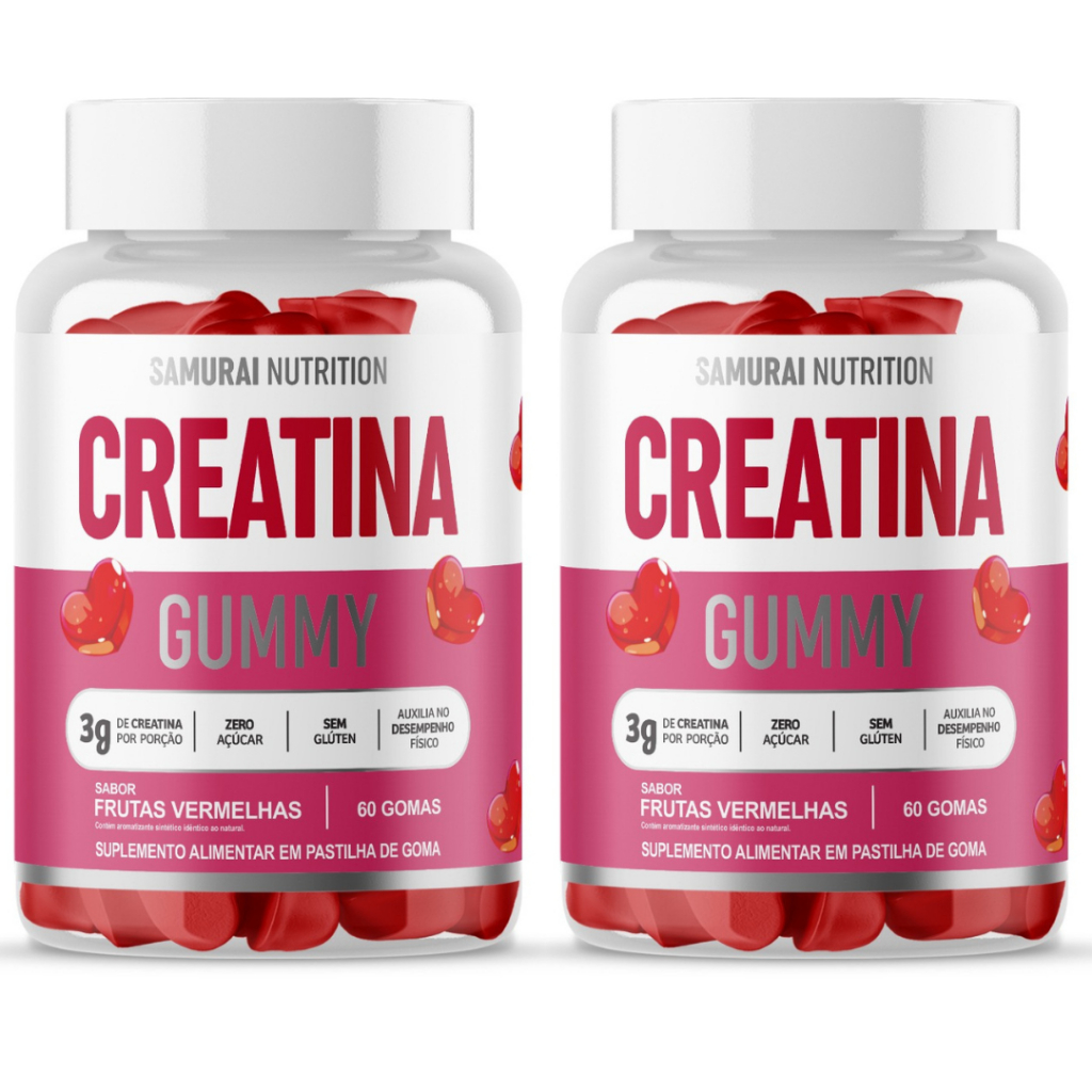 Kit 2x Creatina Gummy 60 Gomas Frutas Vermelhas - Samurai Nutrition em Oferta na Shopee