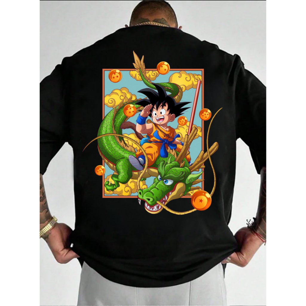 Camiseta plus size Aftersoul Goku Shenron, anime, streetwear, algodão, oversized P ao G5