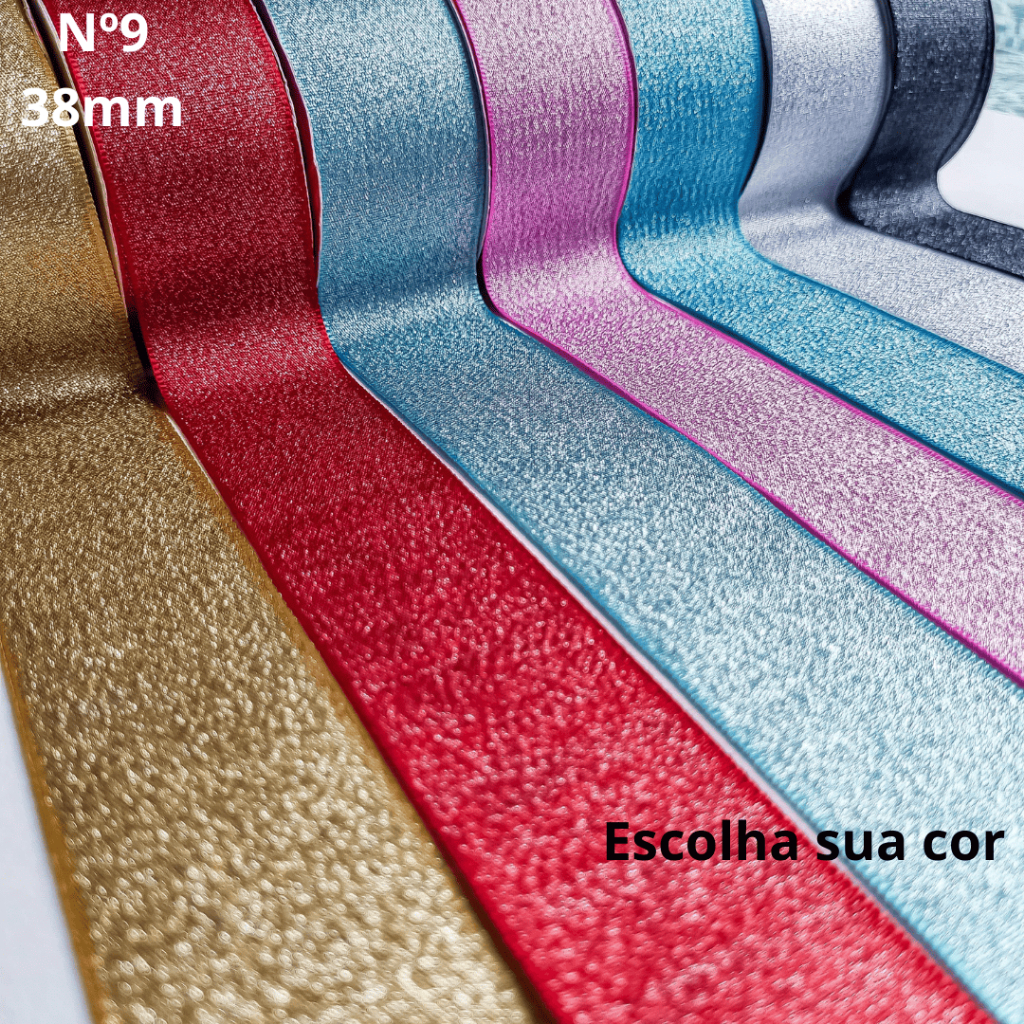 Fita Cetim Lurex Nº9 38mm 10m Melhor Custo-Benefício | Brilho Intenso Escolha a cor Otima qualidade em Oferta na Shopee