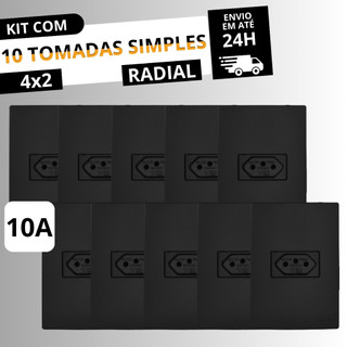 Kit 3 a 10 Tomadas Simples10A 4x2 Linha Ouro Preto Fosco RADIAL