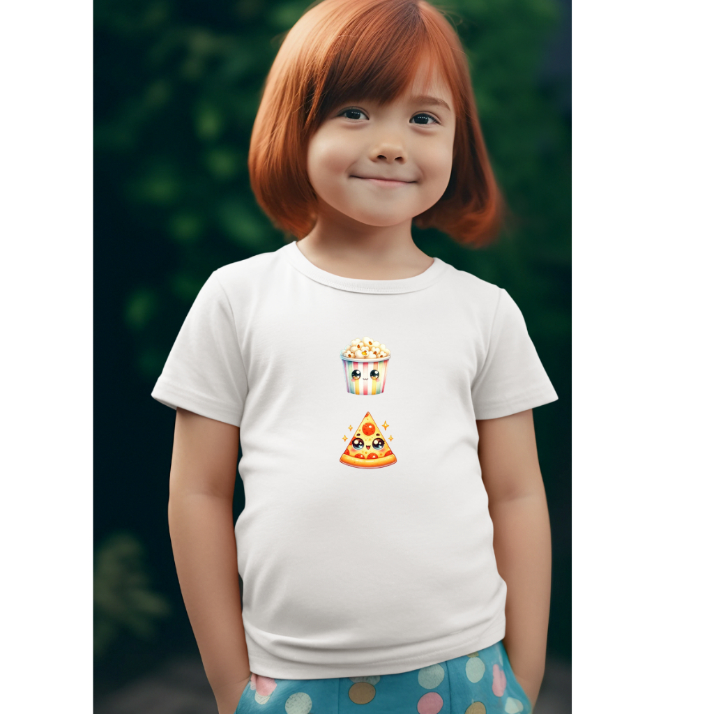 CAMISETA INFANTIL MENINO MENINA PIPOCA PZIZZA PIZZARIA COMER ROUPA CAMISA 2