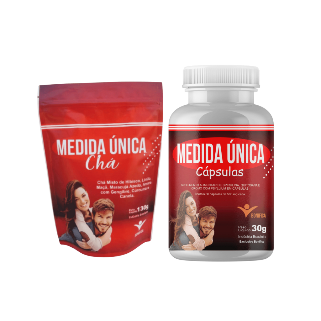 Kit Chá Medida Unica E Capsula Medida Bonifica Suplemento Psyllium Quitosana Spirulina Cromo