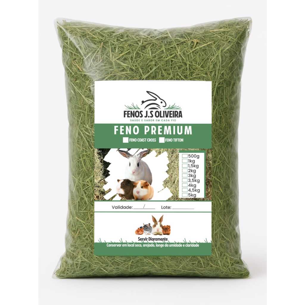 Feno Premium Natural 1kg para Coelhos, Porquinho-da-Índia e Roedores | Verde e Selecionado