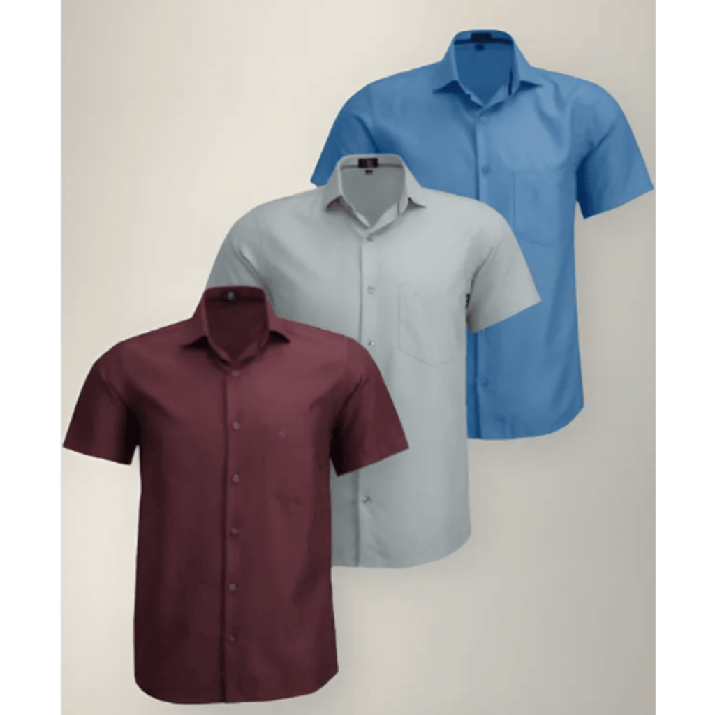 Kit 3 Camisas Sociais LBL Comfort Com Bolso Poliéster Macia Passa Fácil M/Curta Frete Grátis