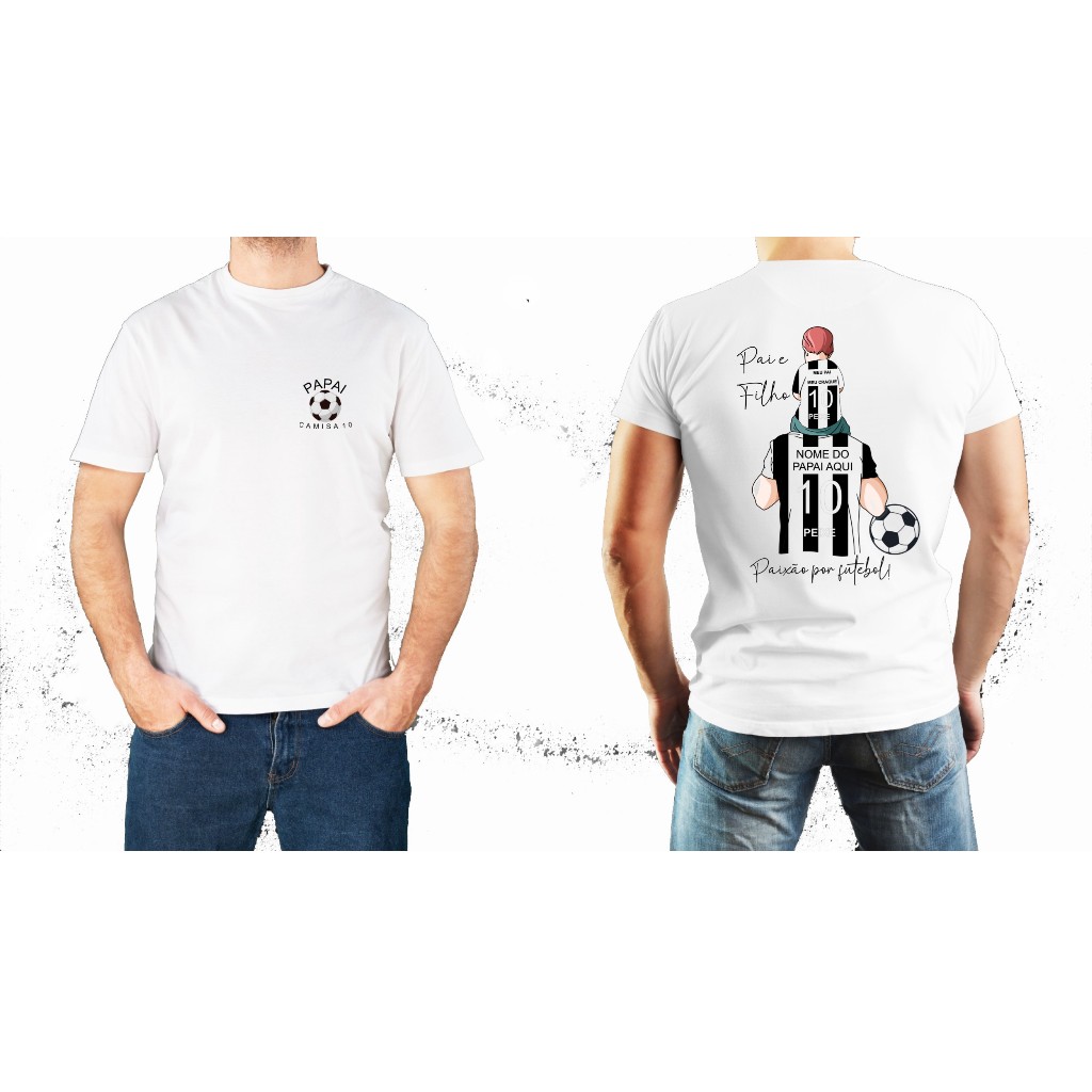 FREDART Camiseta Personalizada Dia dos Pais Futebol Papai Time Coração Pai Estampa Frente e Verso