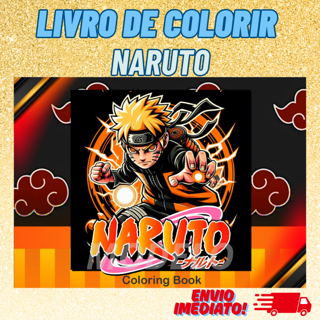 Livro Colorir NARUTO (Estilo Bobie Gods) - 50 Folhas de Sulfite + Capa Flexível +Folha Antimancha +