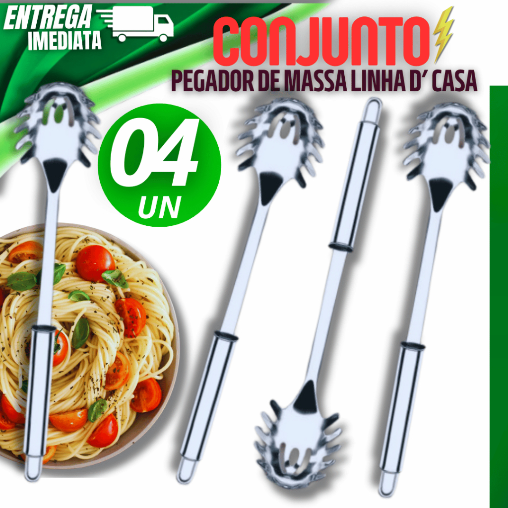 Kit 4 unidades Pegador de Massas Linha Premiun Aço Inox Macarrão Lasanha Variáveis utilidade cozinha