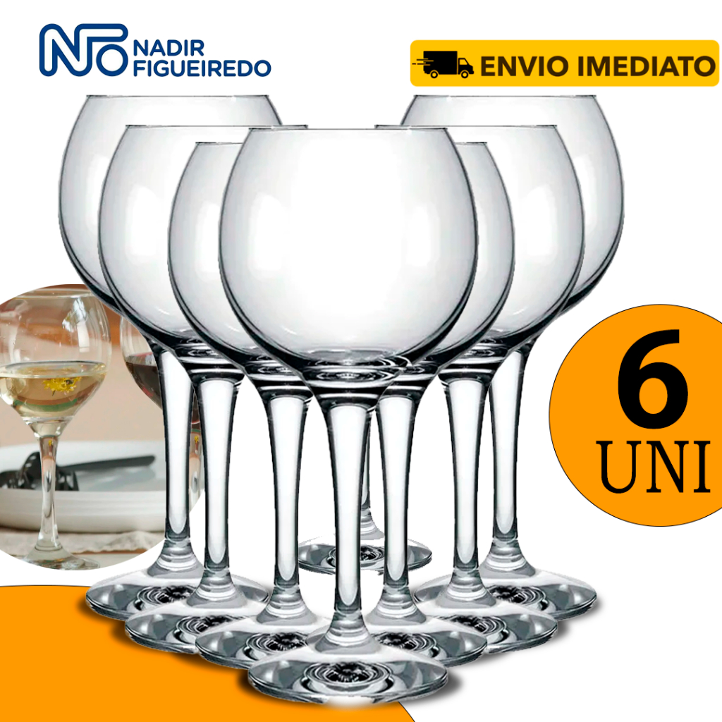 KIT 6 Taças para vinho Celebra Nadir 300ml Degustação Drink Vidro de Ata Resistencia em Oferta na Shopee