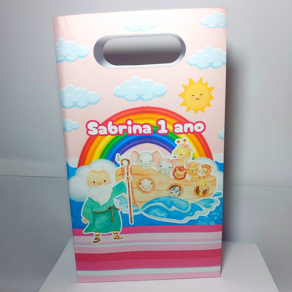 30 SACOLINHAS ARCA DE NOÉ Lembrancinha ROSA MENINA PERSONALIZADAS ANIVERSÁRIO BOCA DE PALHAÇO 21x13cm