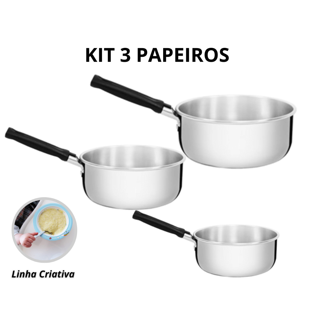 KIT 3 Panelas Papeiro de Alumínio CRIATIVO - N° 14 - 16 - 18 - ALUMIC em Oferta na Shopee