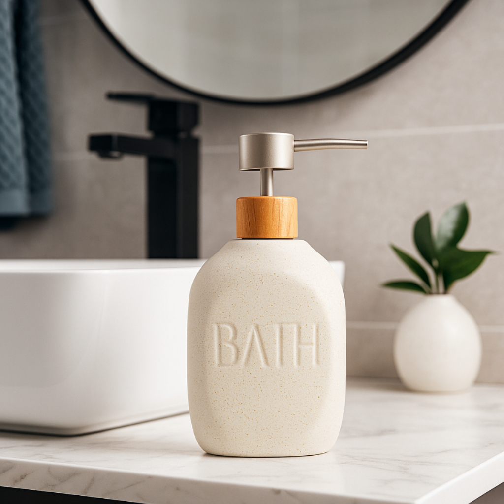 Porta Sabonete Líquido Bath para Lavabo Banheiro em Cerâmica linha Granilite 430ml - Lyor