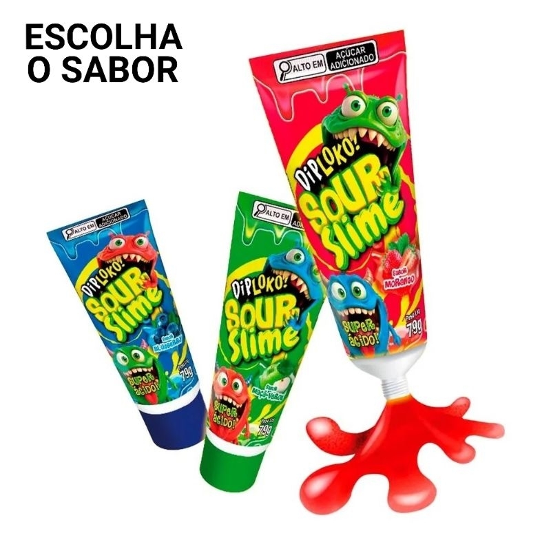 Bala Líquida Sour Slime Diploko Azedinha Sabores Bisnaga 79g - Danilla
