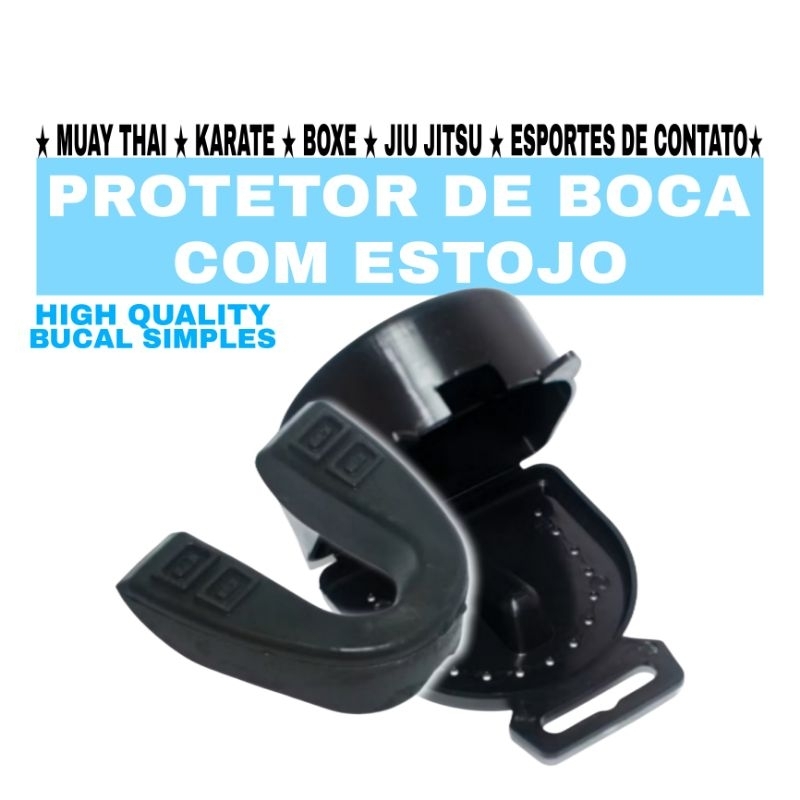 PROTETOR BUCAL SIMPLES para ESPORTES DE CONTATO COM ESTOJO PRETO MMA BJJ KARATE BOXE MUAY THAI