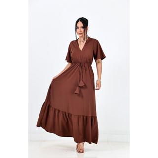 vestido longo feminino tecido crepinho em Oferta na Shopee