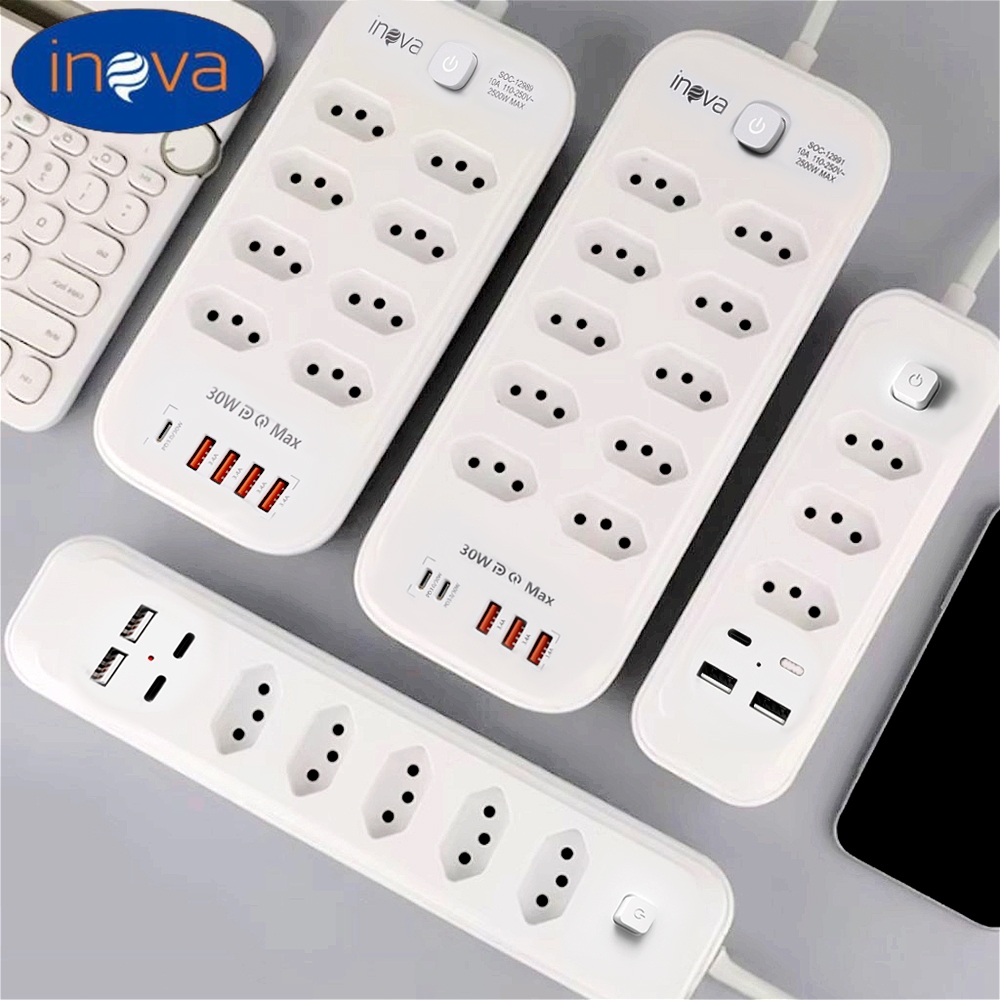 Inova estensor de tomada inteligente Extensão Tomada, Régua Tomada, Régua de Energia 2500W 5 Tomadas, 2 USB,2 Tipo-C