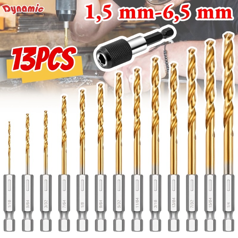 13Pcs Jogo De Brocas Hexagonais De Titânio HSS +Troca Madeira Plástico Metal Alumínio Liga De Ferramenta De Impacto em Oferta na Shopee