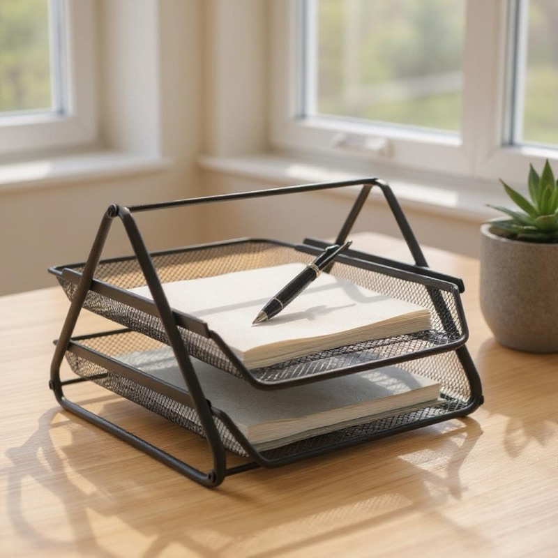 Organizador Mesa Divisórias Metal Preto Escritório-Bandeja suporte documentos revistas-porta treco organizador de papéis
