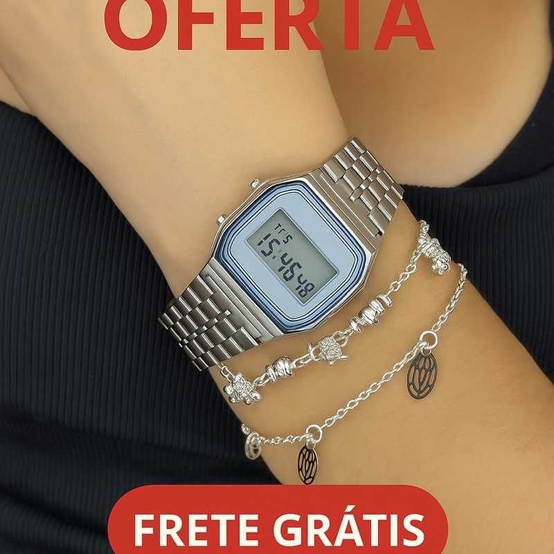 Kit Relógio Feminino + Pulseira Retrô Wr Vintage Kit Digital Led Feminino Variedades De Cores Unisex