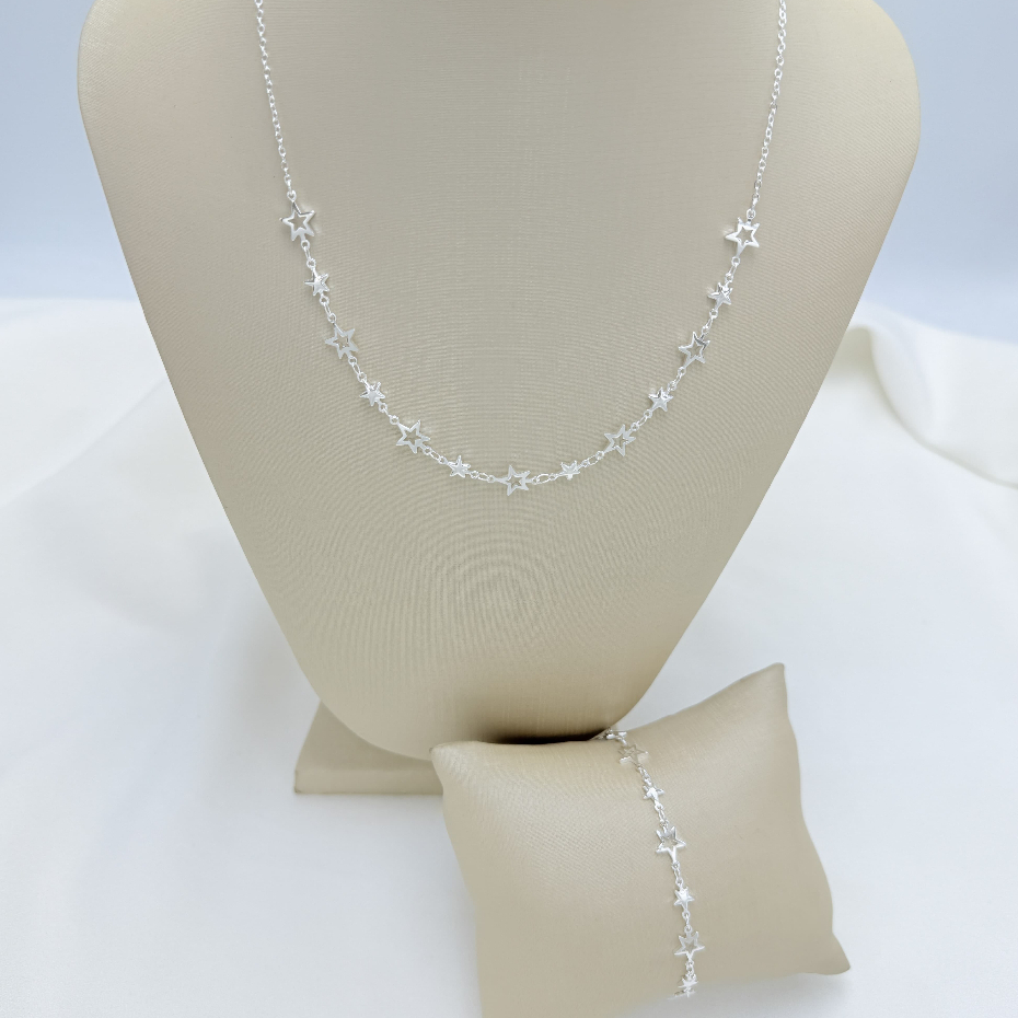 Kit  colar + pulseira de estrela feminino elegante e versátil  em banhado e ouro 18k a prata 925 em Oferta na Shopee