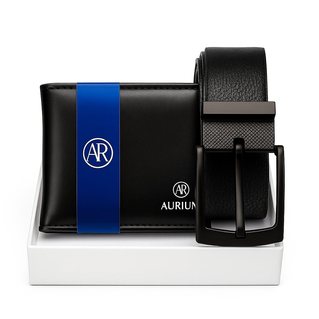 Kit Carteira Masculina Couro AURIUM + Cinto Masculino Preto Ajustável com Fivela de Metal Preta em Oferta na Shopee