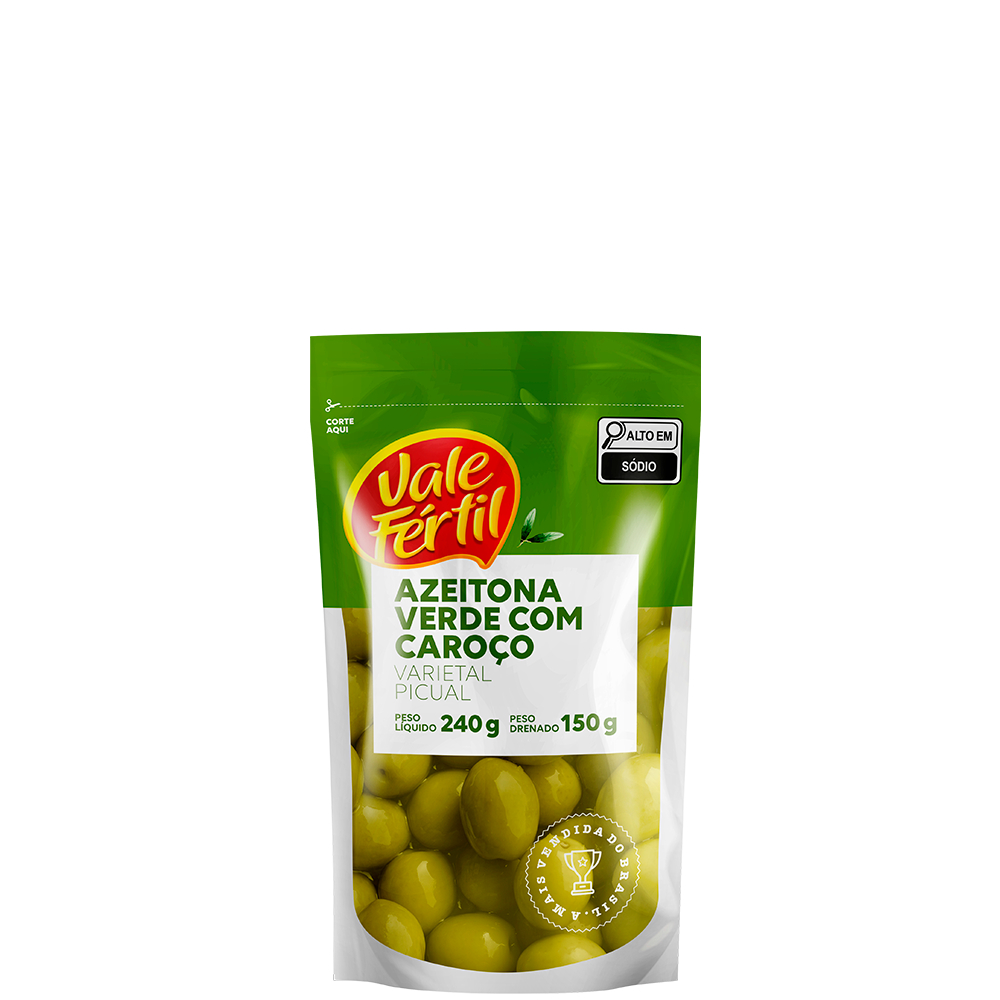 Azeitona Verde Vale Fértil com Caroço 150g Sachê