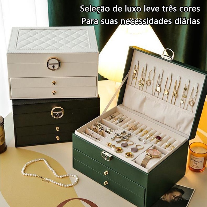 Sênior Caixa De Joias Organizador de Multilayer PU Material Esponja Expositor De Jóias Viagem Caixas