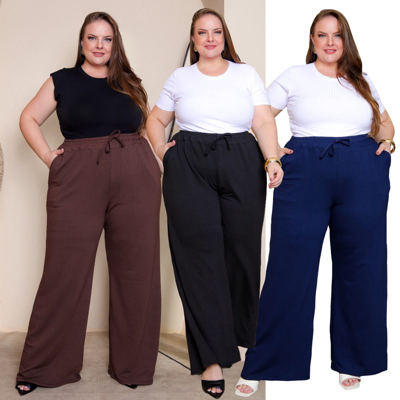 KIT DE 3 CALÇAS PLUS G4 PANTALONA MOLETINHO SUPER ELASTANO VESTE ATÉ 56