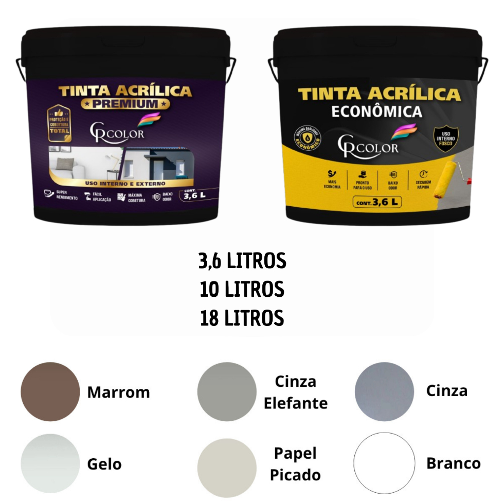 Tinta Acrílica CRCOLOR 18 L Pintura Interna Econômica Tinta Piso Premium Fácil Aplicação